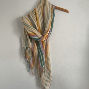 Free People NWOT lightweight Cotton Stripe‎ Boho Fringe Scarf Wrap